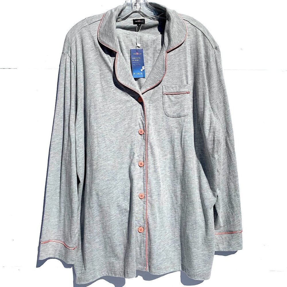 Women’s New Cosabella Bella Long Sleeve Pajama Set, Grey/Pink, 1X NWT